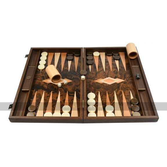 Manopoulos Luxury Dark Walnut Burl 19-inch Backgammon Set