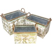 Set Galvanized Planter Pots with Handles - Indoor and Outdoor Decoration-Gold Leaf-HD88321A