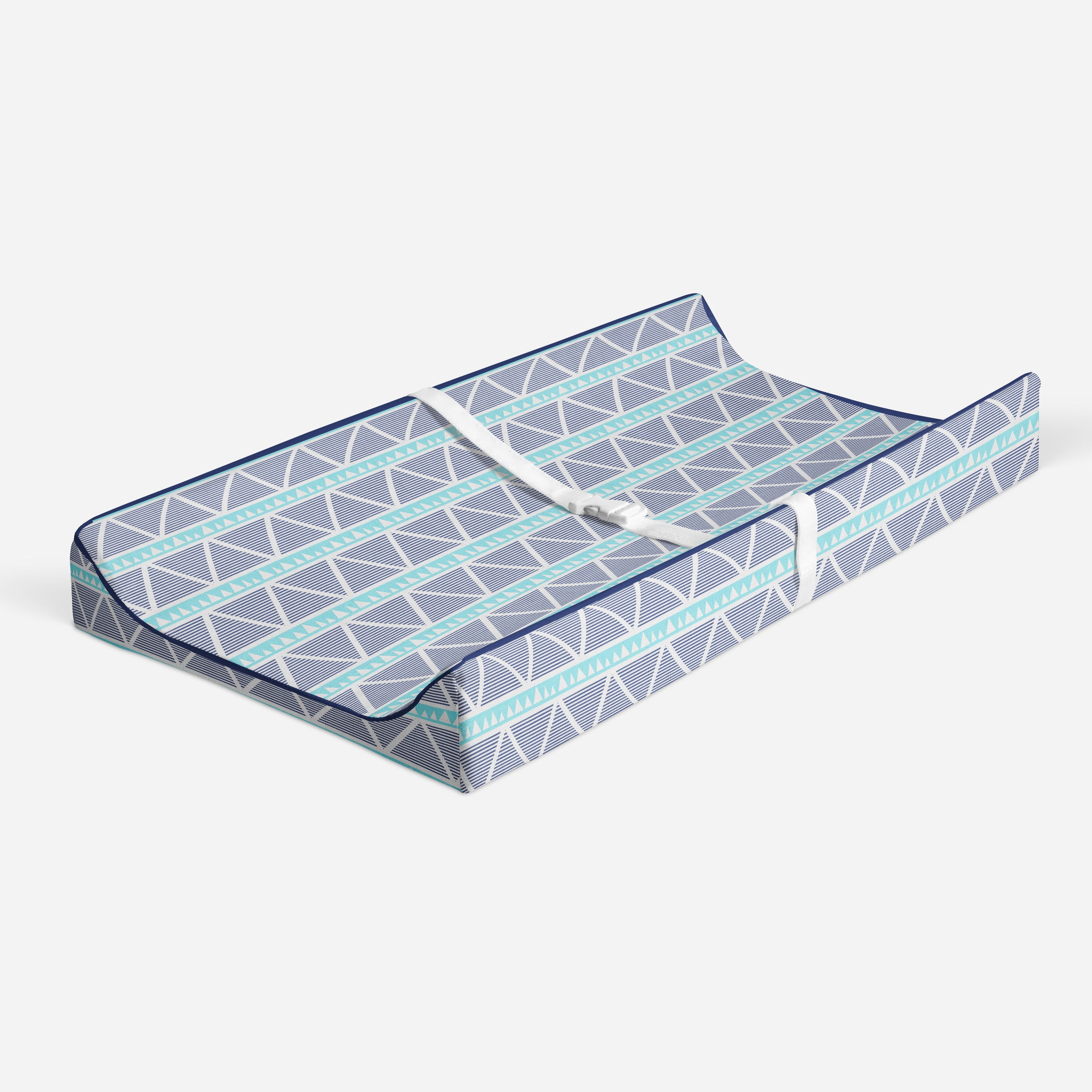 Bacati - Large Triangles Aqua Navy Quilted Muslin Changing Pad Cover