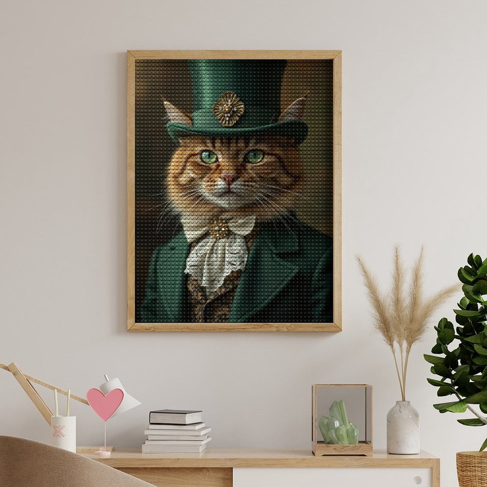 Diamond Art Kits for Adults, Cat In Green Hat And Suit 5D Diamond Painting Kits for Adults Beginners, DIY Full Drill Diamond Painting, Gem Art and Crafts 12x16