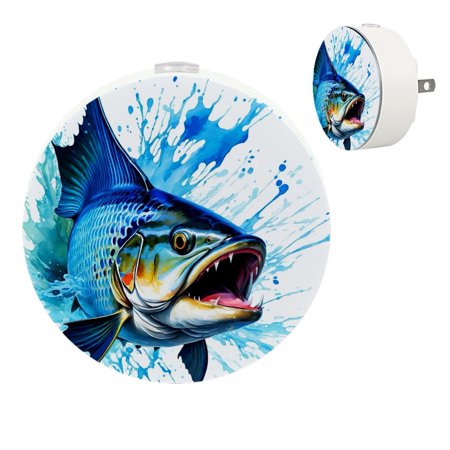 

YZUOUZY Night Lights Plug into Wall LED Lamp Small Lamps Set of 2 Shark Fashion Blue Print