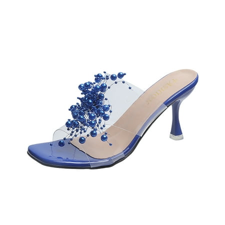 

Fesfesfes Low Heels Foreign Trade Women s Shoes Heightened Breathable Fashion Pearl Slippers 6(37)