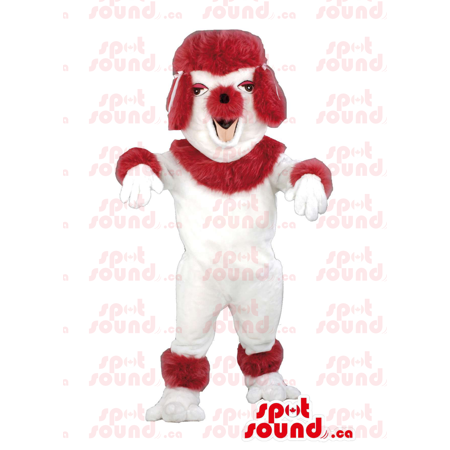 Customised White Plush Dog SPOTSOUND Mascot With A Winter Hat - Dog mascots
