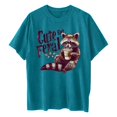thumbnail image 4 of Boxy T-Shirt Femme Col Rond Manches Tombantes Imprimé Décontracté Léger Bleu m, 4 of 4