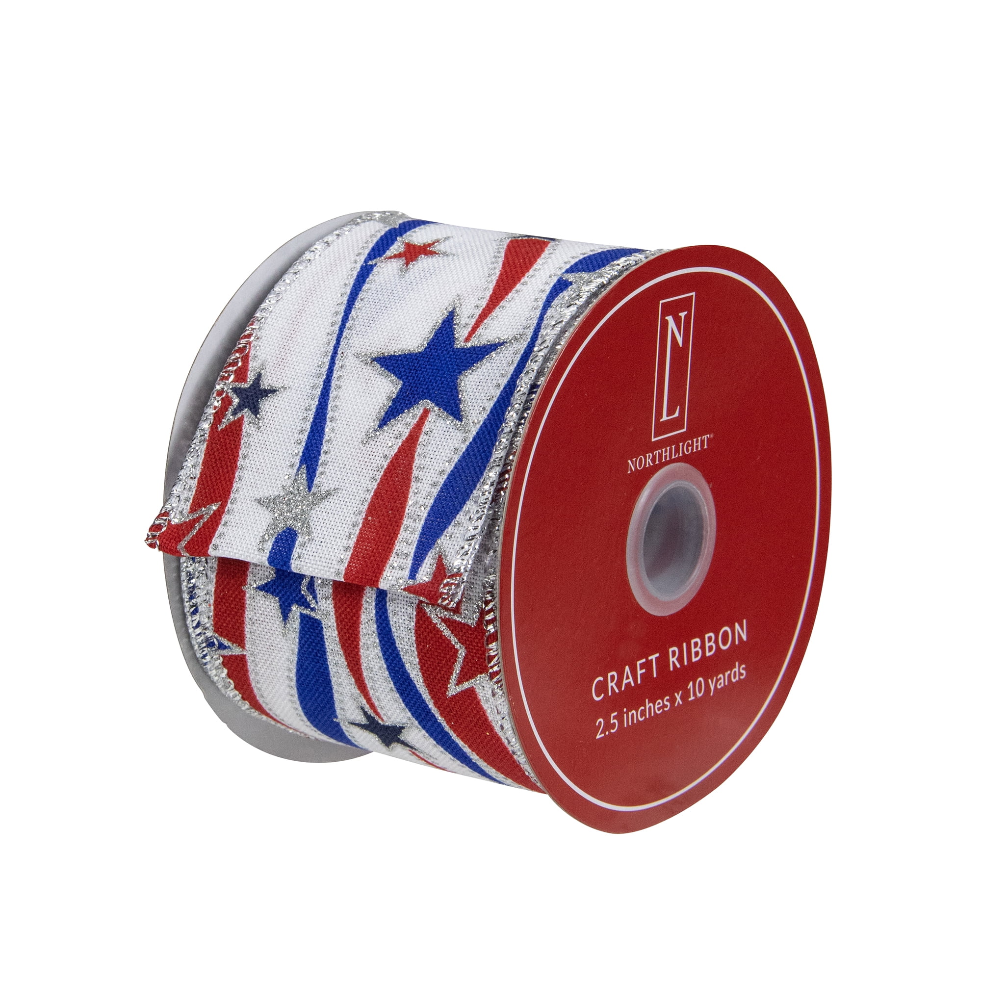 Northlight Striped Swirl Wired Spring Craft Fourth Of July Multi-Color Polyester Ribbon, 360" X 2.5"