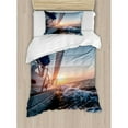 thumbnail image 3 of Nautical Duvet Cover Set King Size, Sail Boat in the Sea Waves toward Sunset Marine Adventure Hobby Scenery, Decorative 3 Piece Bedding Set with 2 Pillow Shams, Pale Blue Yellow, by Ambesonne, 3 of 3