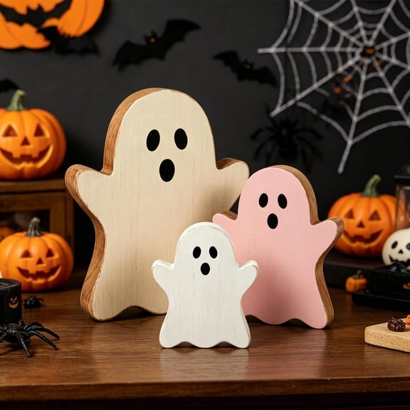 Halloween Wooden Ghost Decor, Halloween Decorations Indoor for Home(