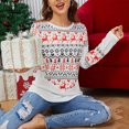 thumbnail image 3 of Camisa con estampado navideño, bloque de color, manga larga, informal, holgada, con cuello redondo, blusa con estampado para mujer, color blanco XL, 3 of 8
