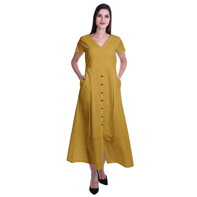 Moomaya Robe Longue Maxi pour Femmes à Manches Courtes, Robe Formelle/décontractée avec Poches P-TTG