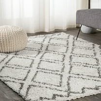 JONATHAN Y LONDON SHAG 5 x 8 Area Rug, Soller Diamond Trellis - Beige/Dark Gray, SHG103A-5