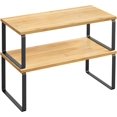 thumbnail image 1 of Cabinet Organizer Shelf, Set of 2 Kitchen Counter Shelves, Kitchen Storage, Spice Rack, Stackable, Expandable, Metal and Engineered Wood, Ink Black and Heather Greige UKCS020X02, 1 of 15