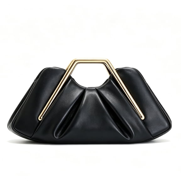 Women's Pleated Evening Clutch Bag with Gold Metal Handle, Fashion Handbag for Party, Prom and Formal Events