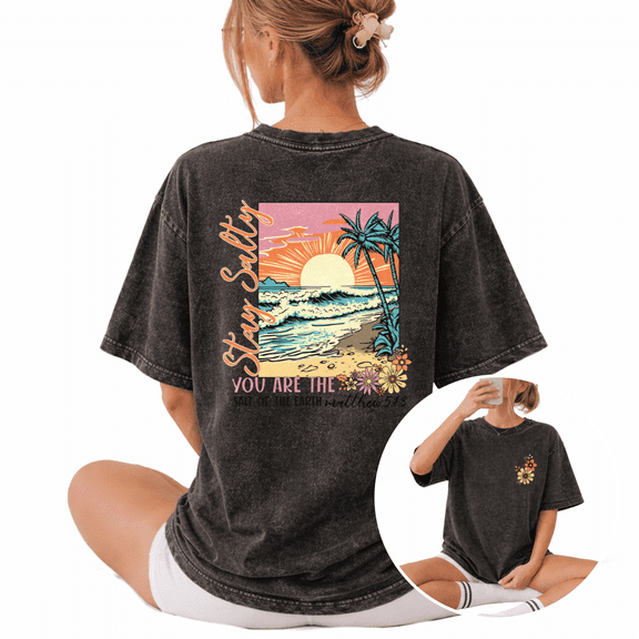 Retro Coastal Stay Salty Matthew 5:13 Wash Print Tshirt S-2XL Vintage Black Graphic Tees Gift Shirts for Christian Fan Tops
