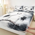 thumbnail image 3 of Homewish Red-Crowned Crane Twin Sheet Sets,Ink Painting Twin Fitted Sheet,White Gray Flat Sheet For Girls Kids,Luxury Bedroom Decor,3-Piece, 3 of 7