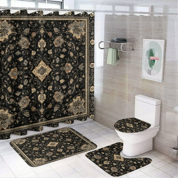Bohemia Shower Curtain Waterproof Bathroom Curtain Anti-slip Bath Mat Set Toilet Rugs Carpet