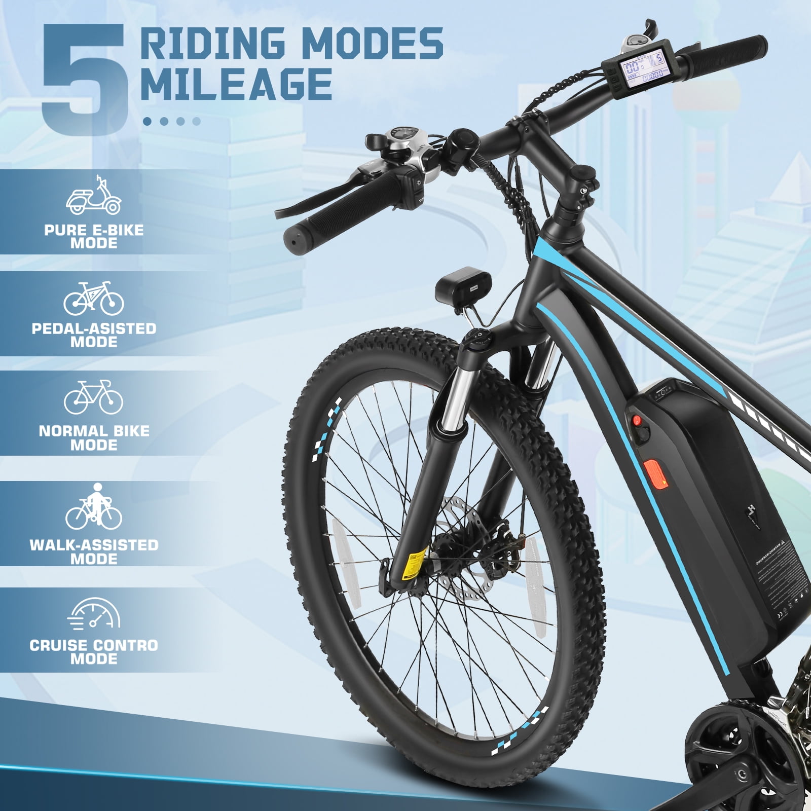 Elifine 500W 26" Electric Bike, 2.1" Electric Mountain Bicycle for Adults, 499Wh 48V 10.4Ah Battery 19.8MPH 60Miles 3H Fast Charge Ebike,Lockable Suspension Fork, Shimano 21 Speed UL2849 Certified