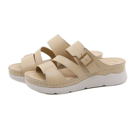 

Women‘s Platform Slippers Open Toe Round Toe Solid Color Anti-Slip Slides Women‘s Comfy Footwear
