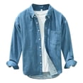 thumbnail image 6 of Washed Blue Denim Shirt for Men's Autumn New Japanese Retro Trend Versatile Loose Fitting Long Sleeved Shirt Casual Coat, 6 of 6