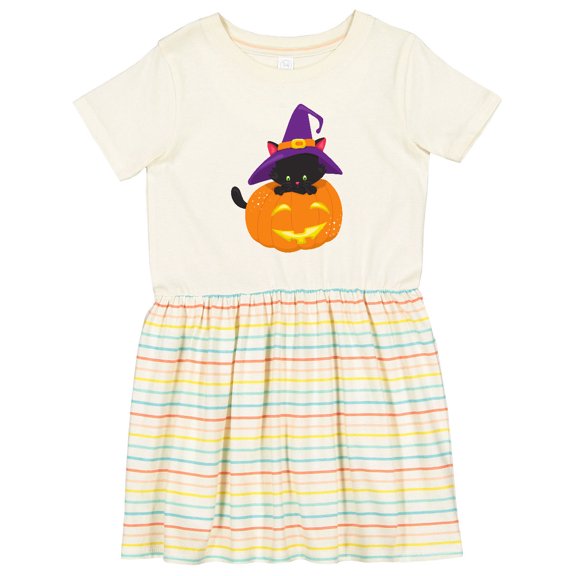 Inktastic Halloween Cat, Black Cat, Witch Hat, Pumpkin Girls Toddler Dress