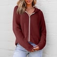 thumbnail image 4 of Women's Full Zip Up Hoodies Waffle Knit Long Sleeve Sweatshirt Tops, XL, 4 of 5