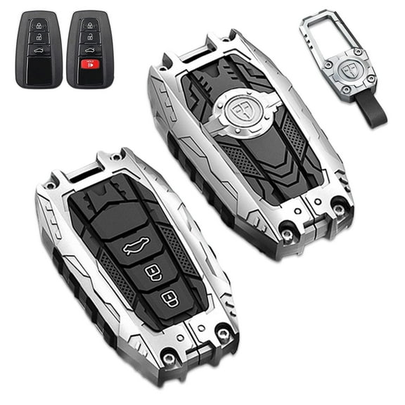 Key Cover Case, Zinc Alloy Metal Smart Remote Key Fob Case Protector Holder Shell Compatible with Toyota 2018-2022 Camry RAV4 Highlander Avalon C-HR Prius Corolla GT86