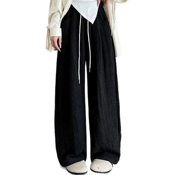 Gamivast Flowy Pants for Women Loose Work Straight Leg Trousers with Pockets Comfortable Drawstring Elastic Waist Trousers Tall Lightweight Sweatpants