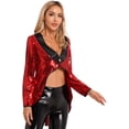 thumbnail image 2 of Mufeng Women's Sparkle Sequin Victorian Steampunk Tailcoat Ringmaster Circus Show Jacket Party Wear Red 3XL, 2 of 7
