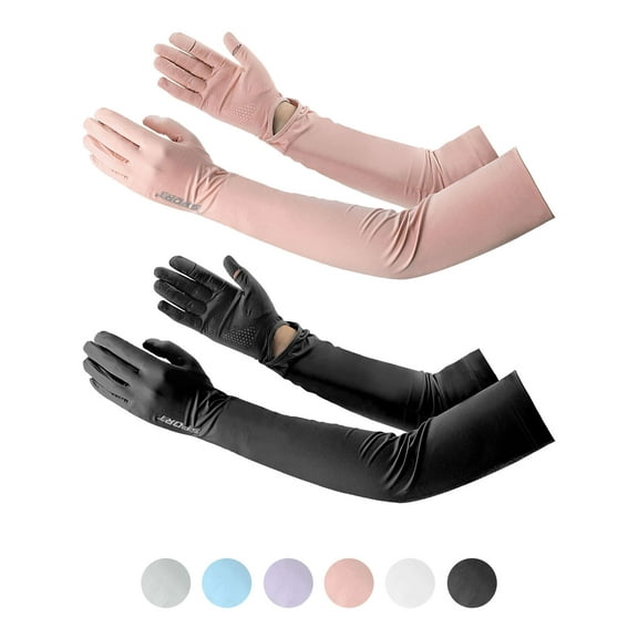 BadPiggies 2 Pairs UV Long Sun Protection Gloves for Women Men, Sunblock Driving Gloves Non Slip Full Finger Arm Sleeve UPF 50  Sun Protective for Outdoor Sports