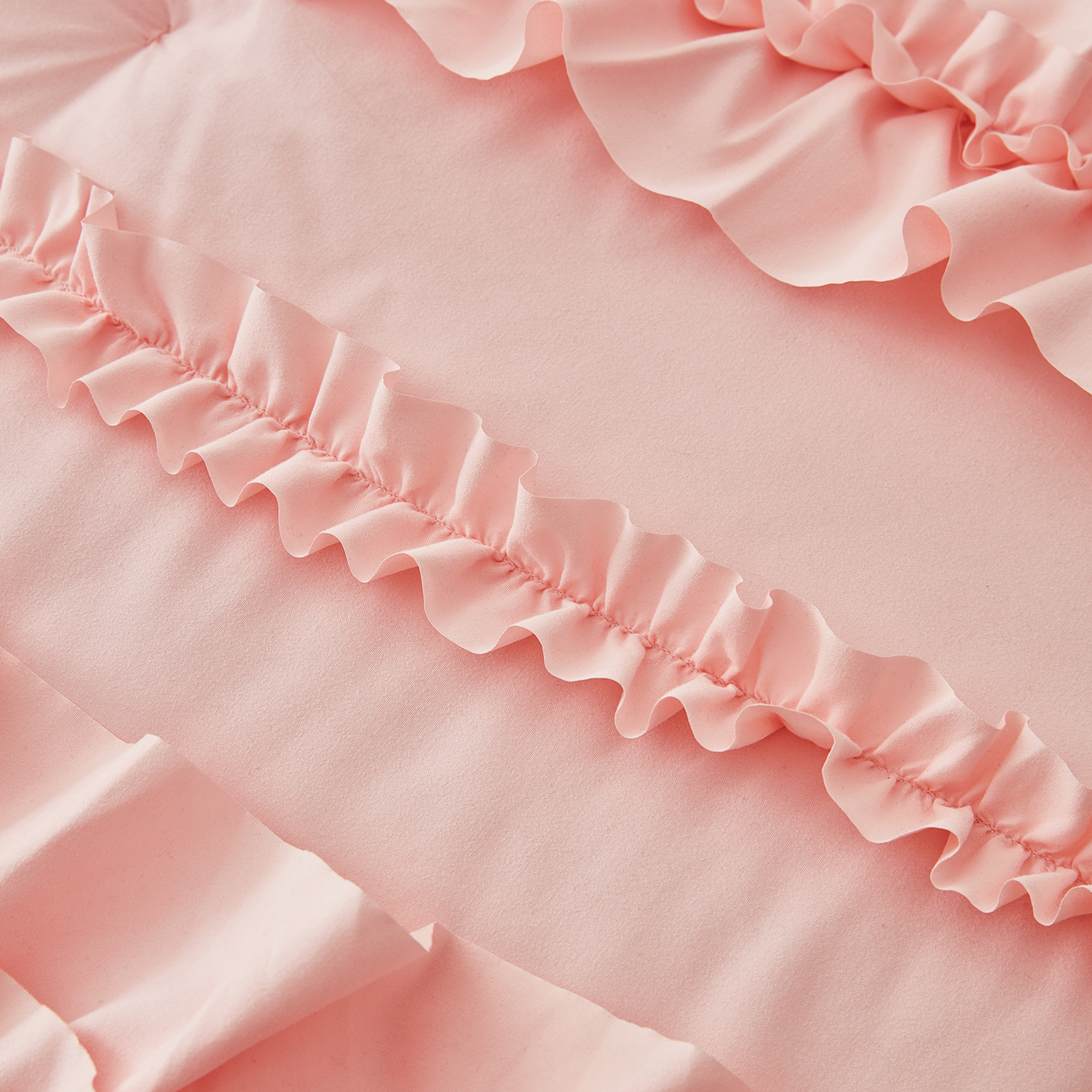 EvJk 7-Piece Peach Comforter Set - Delicate Butterfly Ruched Design , King Size in a Bag
