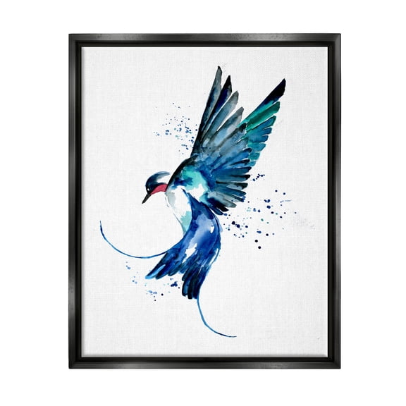 Blue Bird Flying Wings Animals & Insects Graphic Art Jet Black Framed Art Print Wall Art