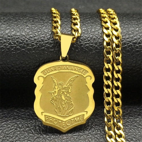 SAINT MICHAEL PROTECT US Archangel 14K Yellow Gold Saint Michael Necklace Men/Women Gold Color Pendant Necklace Jewelry