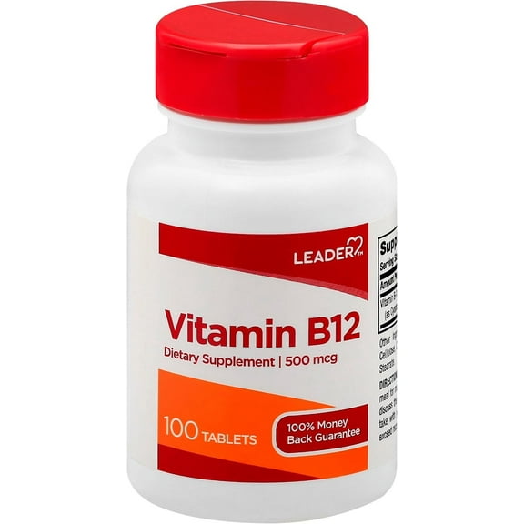 Leader Vitamin B12 Dietary Supplement, 500mcg, 100 Tablets - Essential Energy Support (Pack of 1)