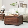thumbnail image 3 of Joaxswe Farmhouse Coffee Table with Hidden Storage, 59 Gal Square Center Table, Flip-Top Lids, Wooden Gourd Feet, Brown, 3 of 8