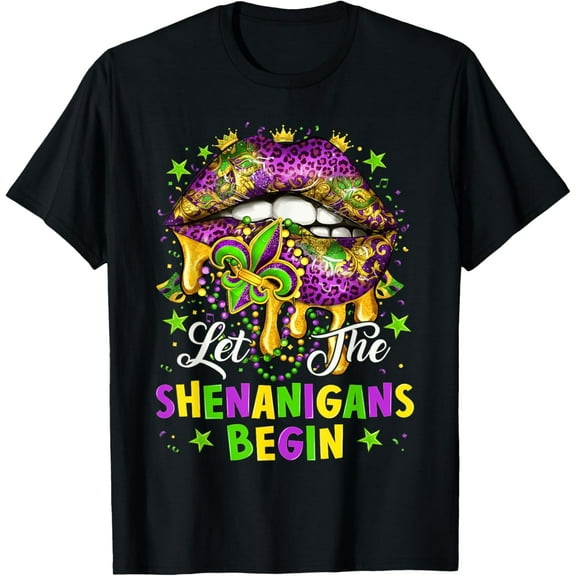 Let The Shenanigans Begin Mardi Gras Lips T-Shirt