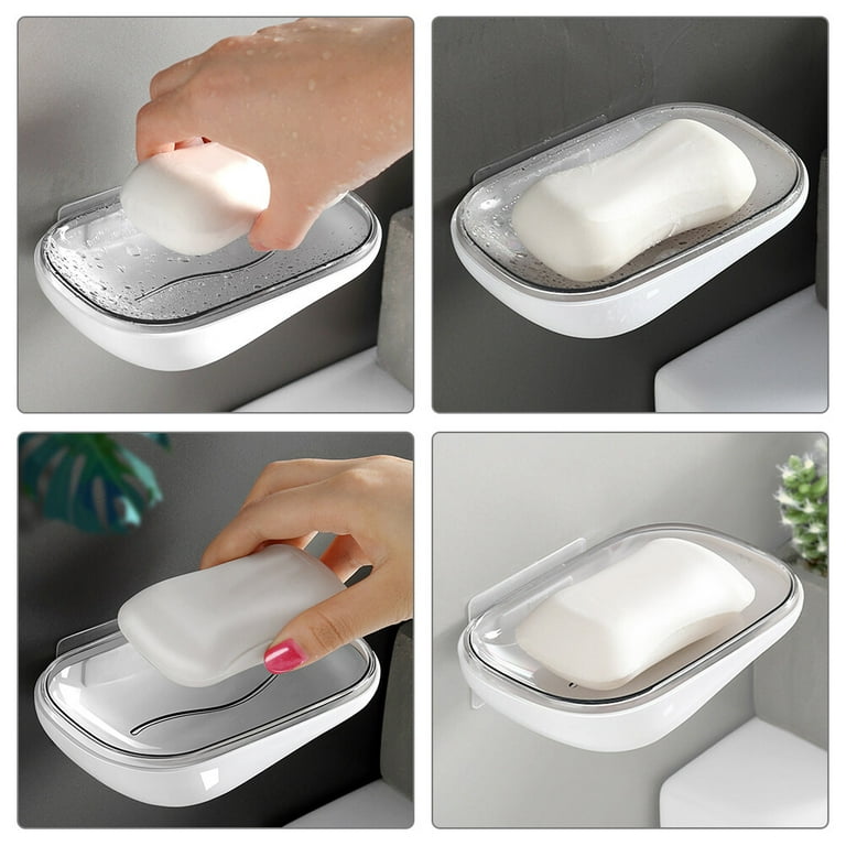 Self-Adhesive Soap Holder Dish Bathroom Shower Storage Plate Wall Mount or  Stand Soap Saver/Dryer Dishes Container Tray Beige 2 Pack 