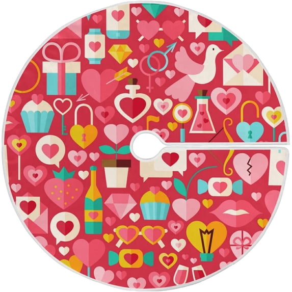 FMSHPON Valentine's Day Delicious CakesLove Hearts Xmas Christmas Tree Skirt Stand Mat for Holiday Party Decoration Indoor Outdoor 48 inches
