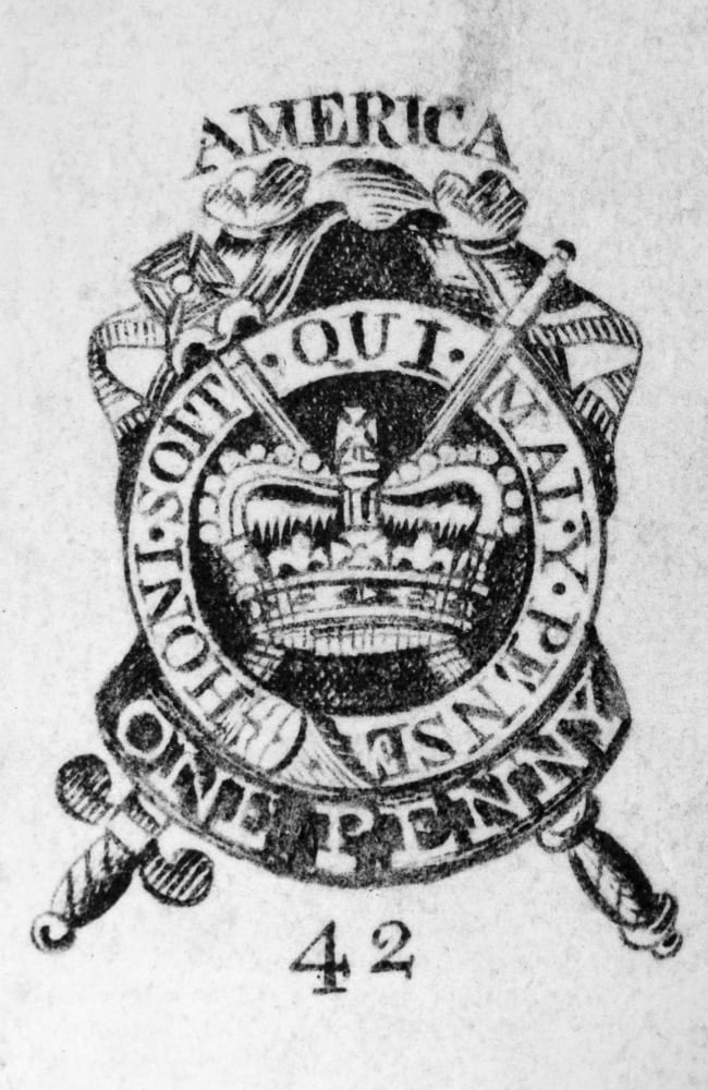 Colonial Tax Stamp. /None Penny British Revenue Stamp Used In The American Colonies, 1765