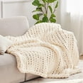 thumbnail image 2 of Chunky Knit Throw Blanket, 50''*60'' Knitted Throw Chenille Blankets for Bed Couch, Handmade Cream Crochet Blanket Big Thick Blanket, Machine Washable Cute Comfy Blanket for Home Decor, 2 of 8