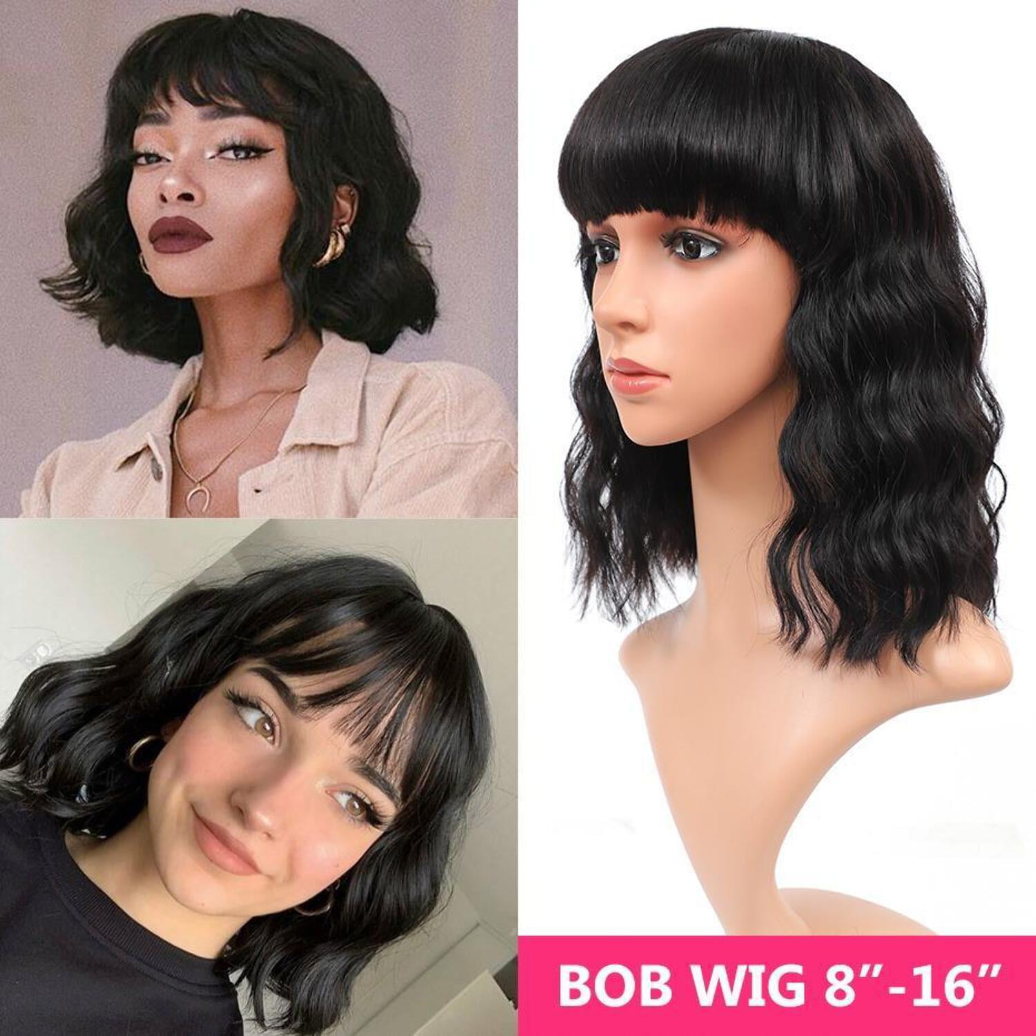 Short Bob Body Wave Human Hair Wigs with Bang