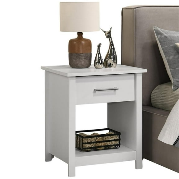 Pemberly Row Wood Nightstand with Drawer and Open Storage Shelf Bedside Table