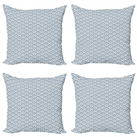 Ambesonne Modern Throw Pillow Cover 4 Pack, Diagonal Nested Squares, 20", Slate Blue Blue White