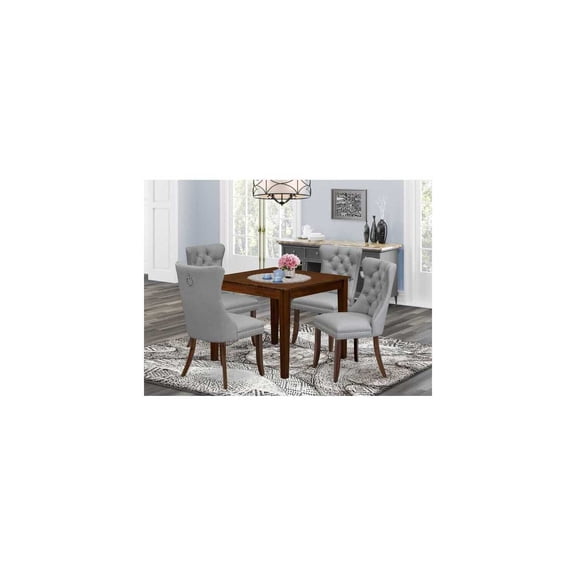 5-Piece Dining Set - Square Wood Table & 4 Upholstered Chairs - Chic Walnut Finish
