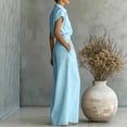 thumbnail image 7 of MLCDZ Women's 2 Piece Dressy Sets Plus Size Lapel Neck Short Sleeves Button Top High Waisted Flowy Wide Leg Pants Pockets Outfits Hiking Outdoor Work Set, 7 of 7