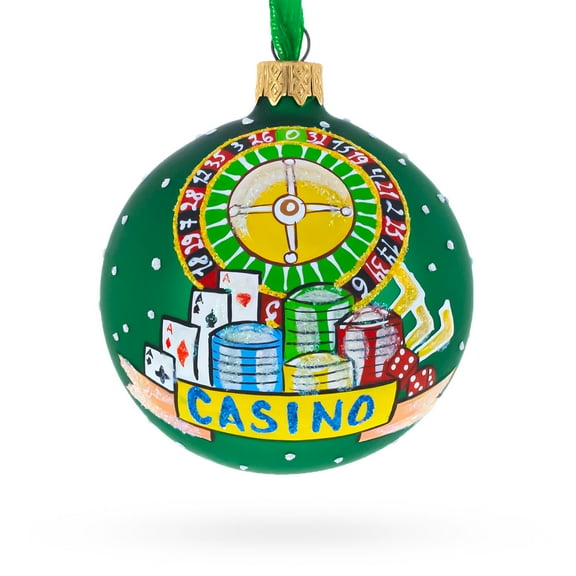 Casino Roulette Table Glass Ball Christmas Ornament 3.25 Inches