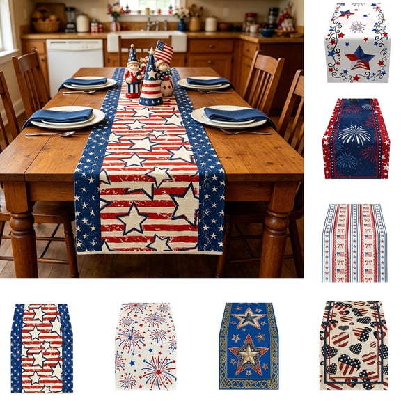 Nkmbld Independence Day Table Runner, Linen Patriotic Table Decoration Home Kitchen Dining Fireplace Indoor Holiday Farmhouse Decor for Veterans Day
