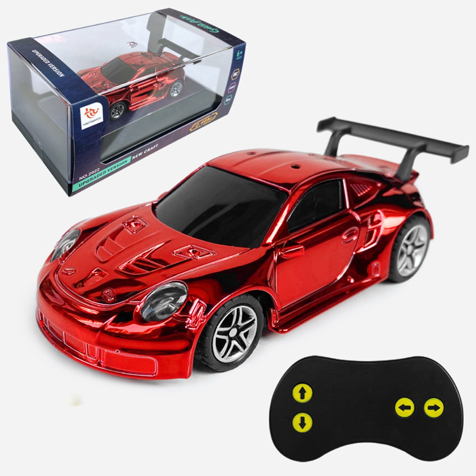 Toy Car RC Tesla Roadster in 1:64 Scale, Remote-Control Vehicle with Controller & USB Cable, Works On & Off Track