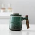 thumbnail image 6 of Fiocias 1 Piece Tea Cup with Lid, 390ml Retro Glazed Ceramic with Infuser, Wooden Handle Green, 6 of 9