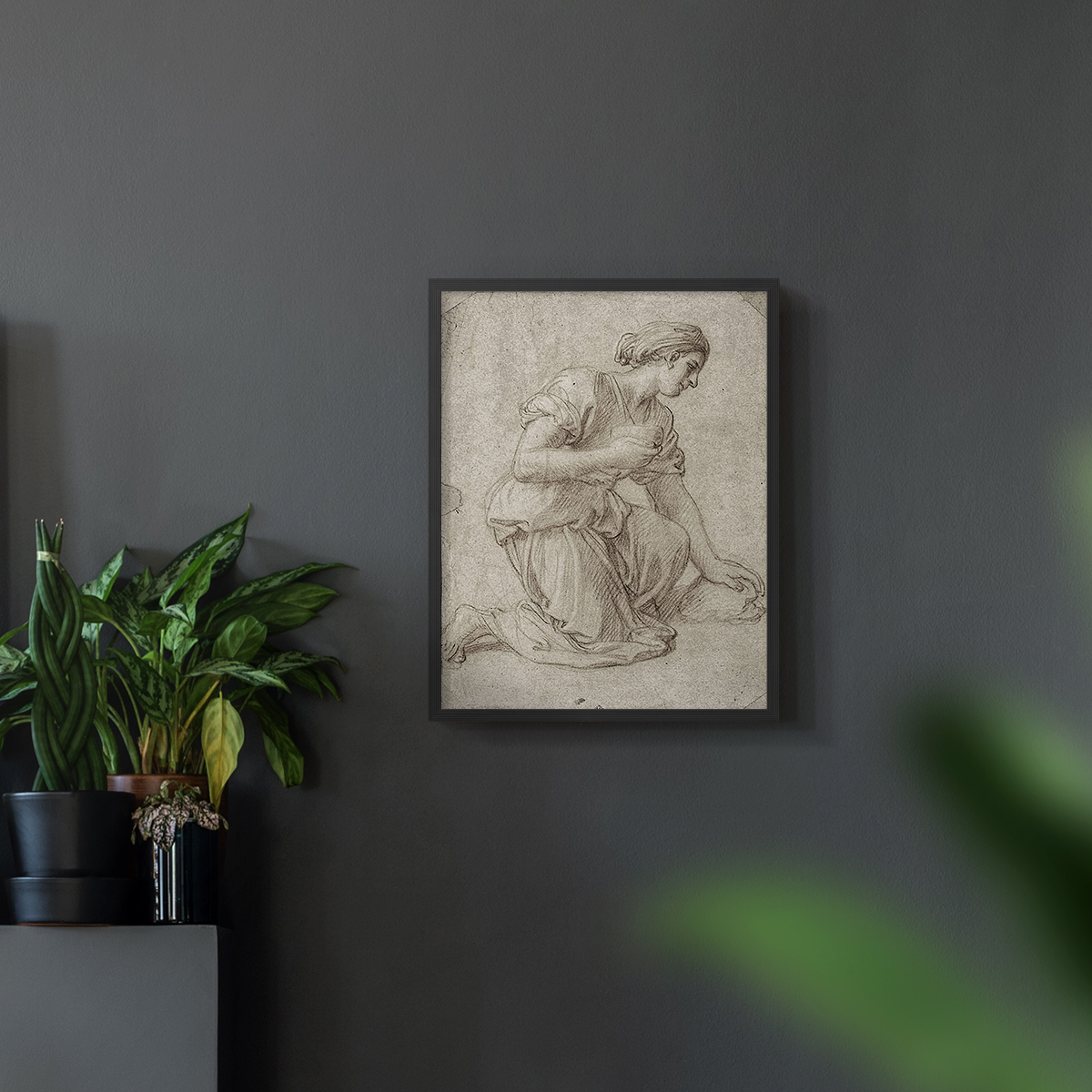 Vintage Sketch LXXXII - 14in. x 11in. Vintage Framed Print in Black Wood Frame
