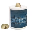thumbnail image 2 of Chicago Skyline Piggy Bank, Sleeping City Dramatic Urban Resting Popular American Lake Picture, Ceramic Coin Bank Money Box for Cash Saving, 3.6" X 3.2", Night Blue Grey, by Ambesonne, 2 of 4