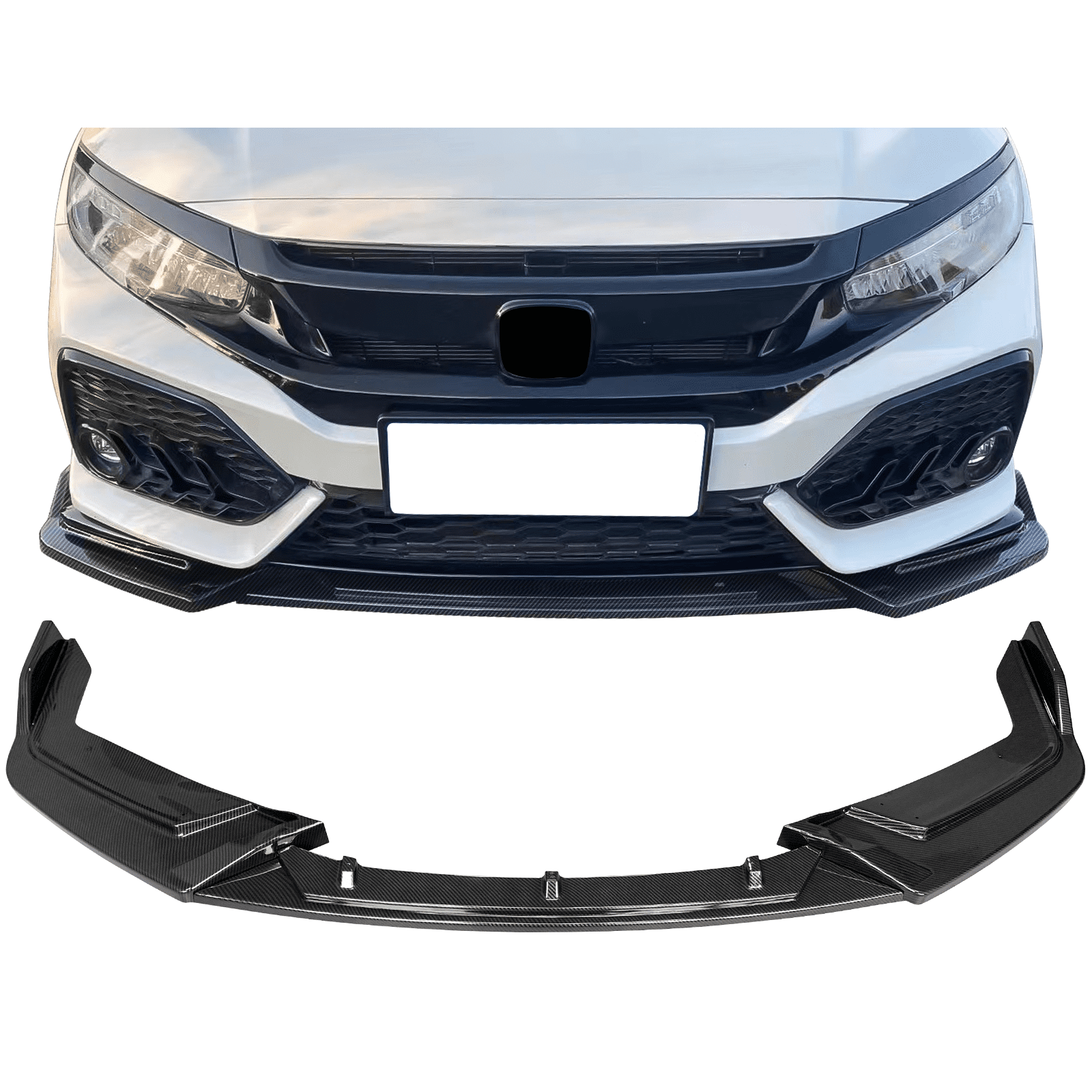 Ikon Motorsports Front Bumper Lip Compatible With 17-21 Honda Civic Hatchback & Si IKON Style Carbon Fiber Print Front Air Dam Chin Spoiler Splitter 3PCS